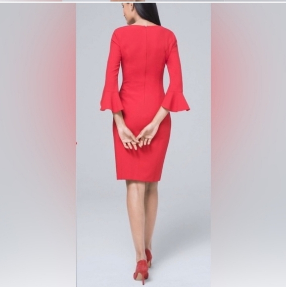 WHBM- tulip sleeve red dress, fitted with stretch,  lined - Picture 2 of 8